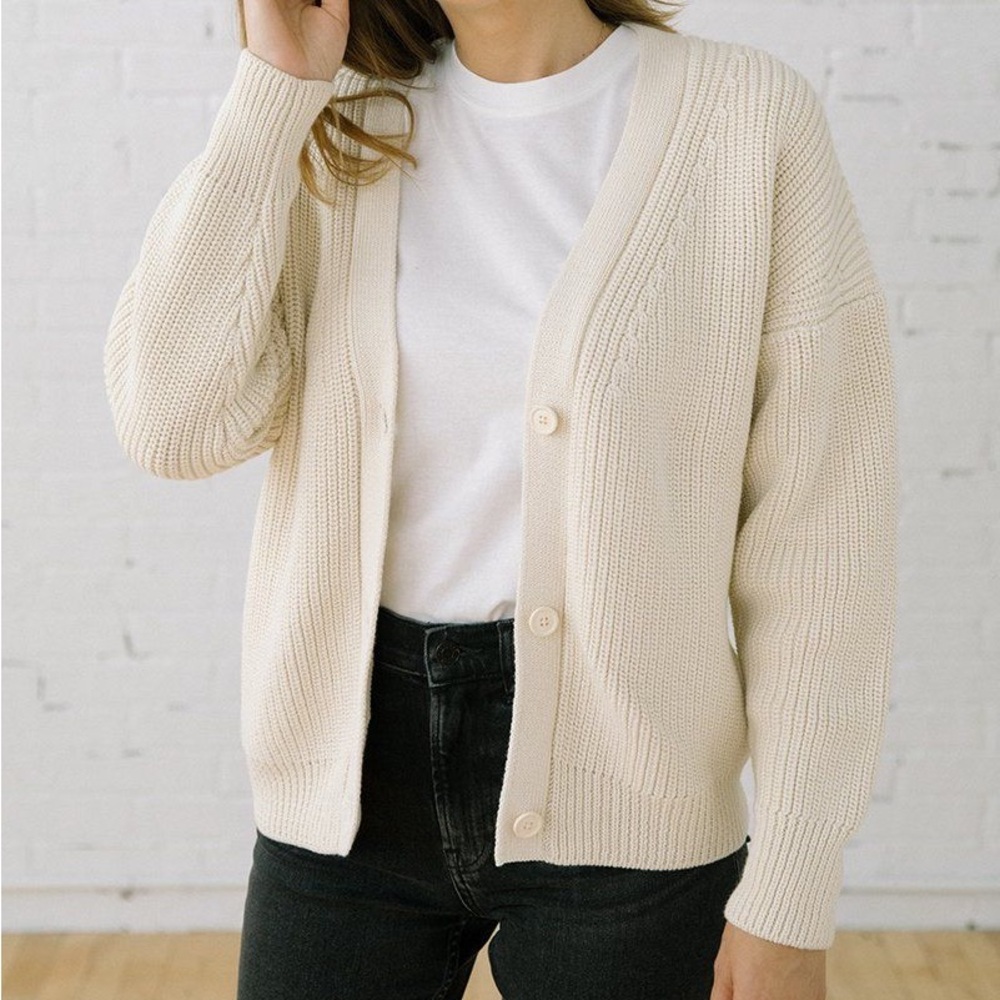 Tradlands Cream Knit Button-Front Cardigan